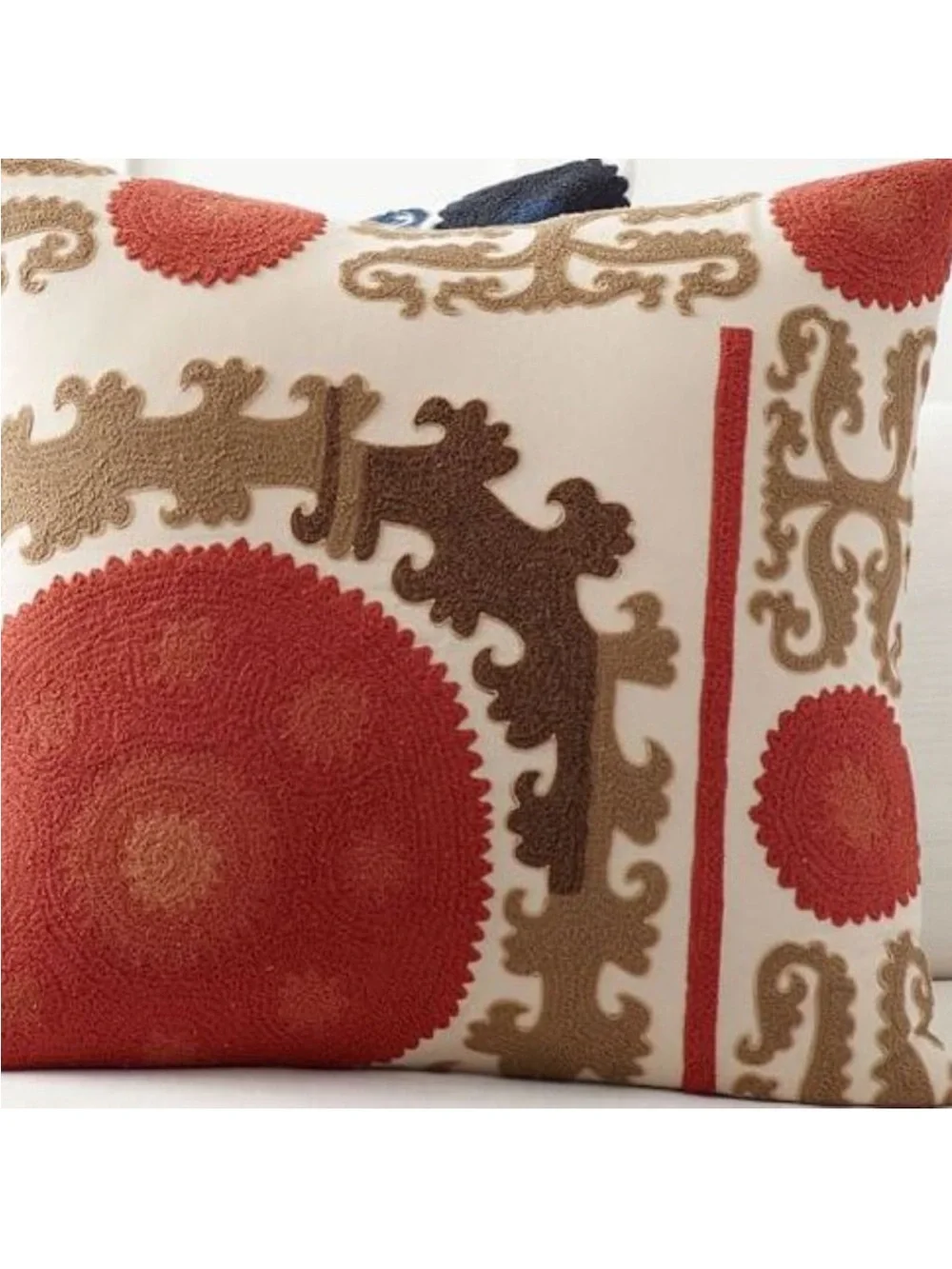 Pottery Barn Suzani Crewel Embroidered Pillow Cover Terracota Olive 26 x 26